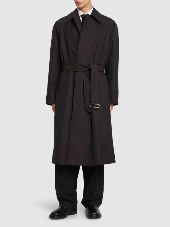 Burberry: Manteau en coton à boutonnage simple - Écaille De Tortue - men_1 | Luisa Via Roma