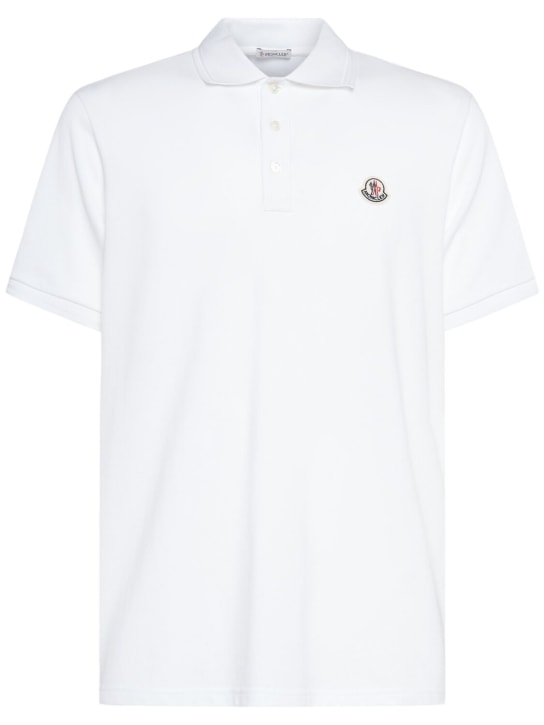 Moncler: Logo patch cotton polo shirt - men_0 | Luisa Via Roma