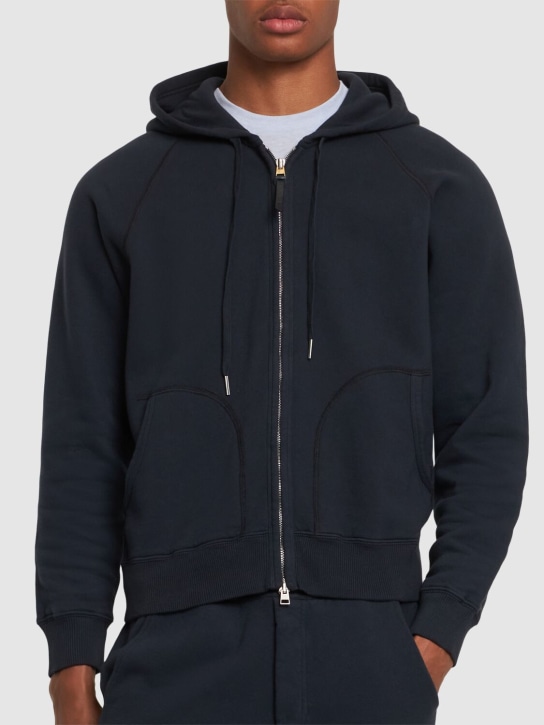 Tom Ford: Vintage garment zip hoodie - Space Blue - men_2 | Luisa Via Roma