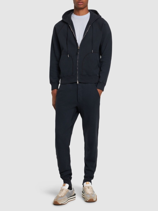 Tom Ford: Vintage garment zip hoodie - Space Blue - men_1 | Luisa Via Roma