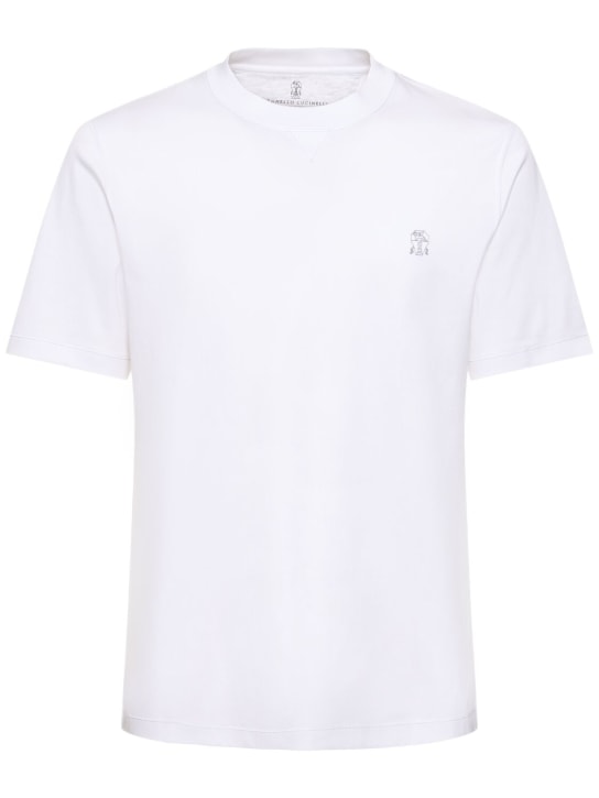 Brunello Cucinelli: T-shirt en coton à logo Brunello Cucinelli - Bianco Ottico T - men_0 | Luisa Via Roma