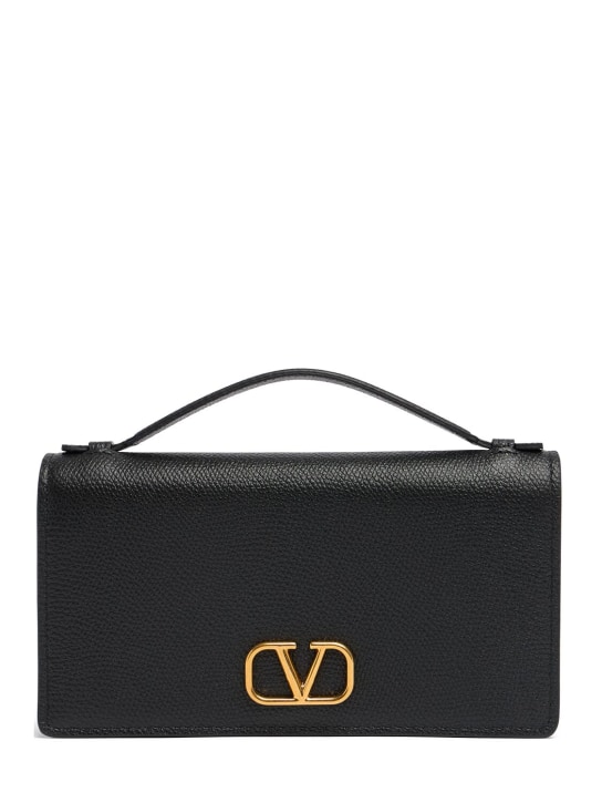 Valentino Garavani: V Logo 시그니처 그레인 가죽 백 - 블랙 - women_0 | Luisa Via Roma