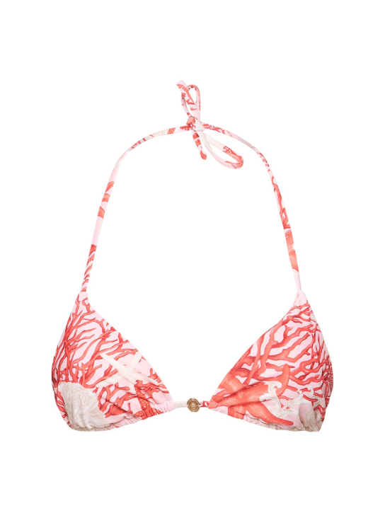 Versace: Printed coral lycra triangle bikini top - Pink/Multi - women_0 | Luisa Via Roma