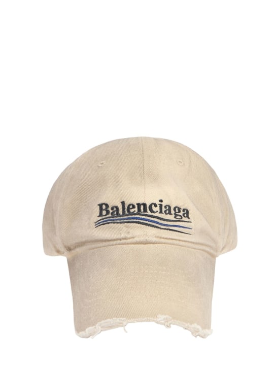 Balenciaga: Political Campaign cotton hat - Krem/Siyah - men_0 | Luisa Via Roma