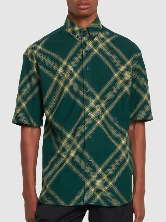 Burberry: Check wool short sleeve shirt - Primrose - men_2 | Luisa Via Roma