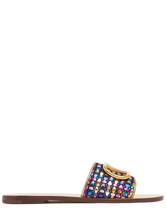 Valentino Garavani: 5mm Vlogo cotton flat sandals - Multicolor - women_0 | Luisa Via Roma