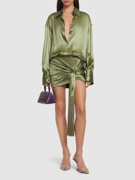 The Attico: Satin long sleeve mini dress - Koyu Yeşil - women_1 | Luisa Via Roma