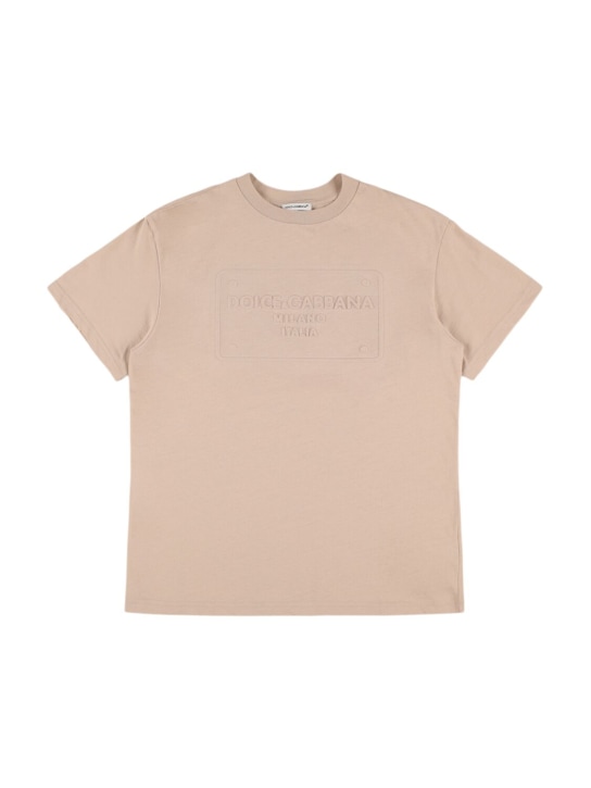 Dolce&Gabbana: T-shirt in jersey di cotone con logo - Beige - kids-boys_0 | Luisa Via Roma