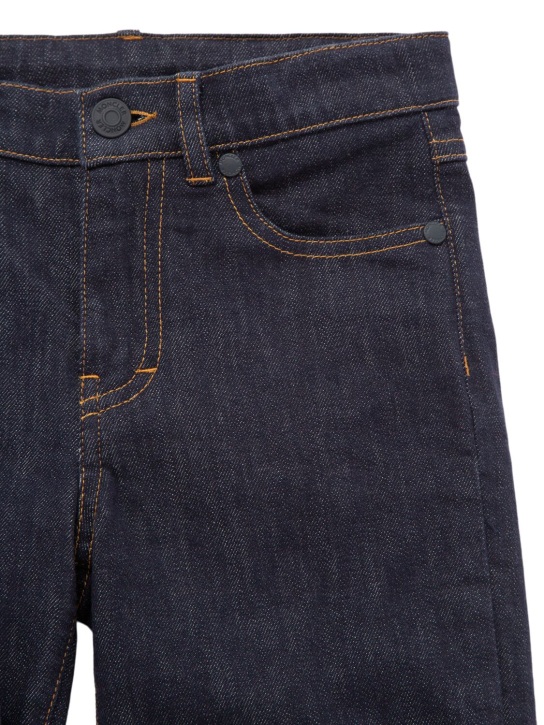 Moncler: Reactive dye cotton blend denim jeans - Azul Oscuro - kids-boys_1 | Luisa Via Roma