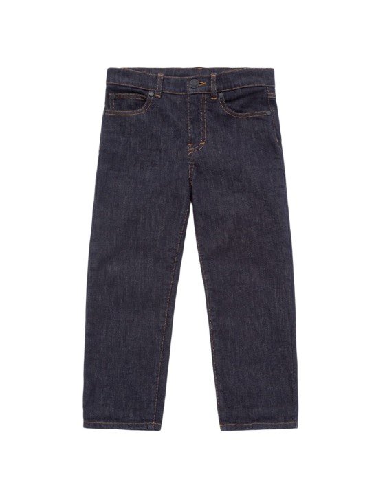 Moncler: Reactive dye cotton blend denim jeans - ダークブルー - kids-boys_0 | Luisa Via Roma