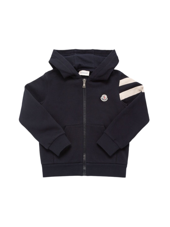 Moncler: Cotton fleece sweatshirt & sweatpants - Gece mavisi - kids-boys_1 | Luisa Via Roma