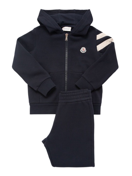 Moncler: Cotton fleece sweatshirt & sweatpants - Azul Medianoche - kids-boys_0 | Luisa Via Roma