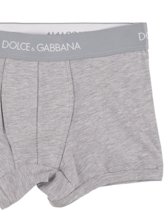 Dolce&Gabbana: Logo棉质平角内裤2件套装 - 灰色 - kids-boys_1 | Luisa Via Roma