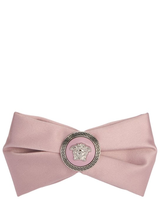 Versace: Large logo satin hair clip - Pink/Silver - women_0 | Luisa Via Roma