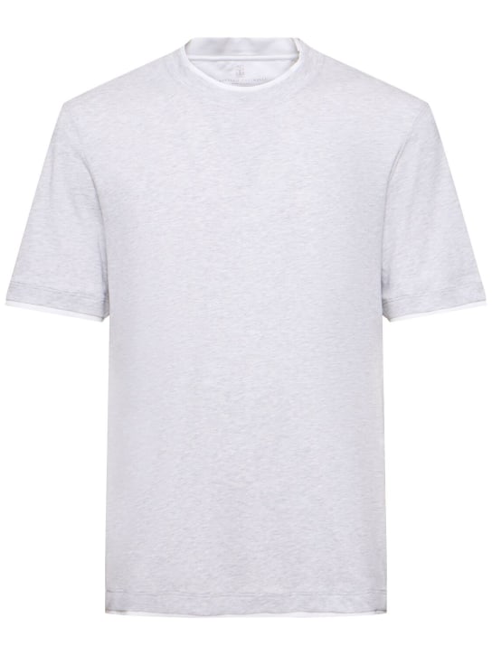 Brunello Cucinelli: Layered cotton jersey solid t-shirt - Light Grey - men_0 | Luisa Via Roma