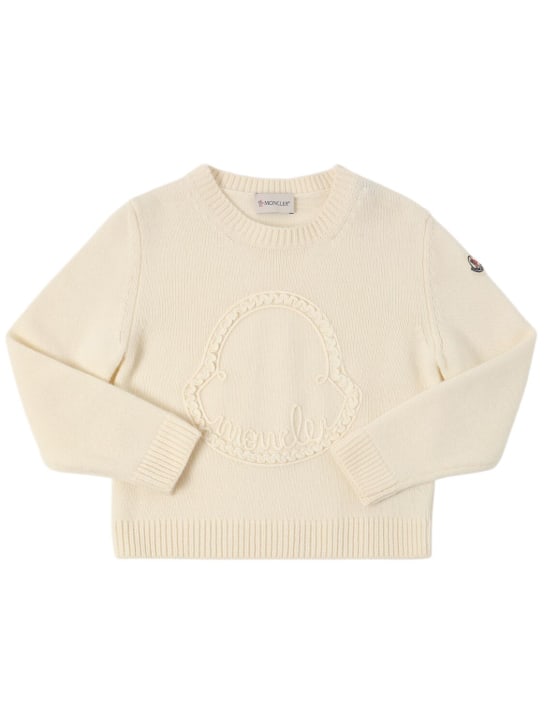 Moncler: Logo virgin wool & cashmere sweater - Bianco - kids-girls_0 | Luisa Via Roma