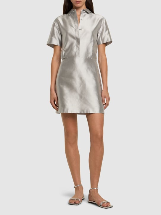 Theory: Short sleeve silk satin mini dress - Grey - women_1 | Luisa Via Roma