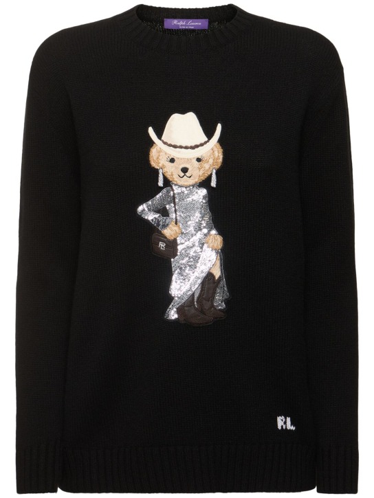Ralph Lauren Collection: Western Bear cashmere crewneck sweater - Black - women_0 | Luisa Via Roma