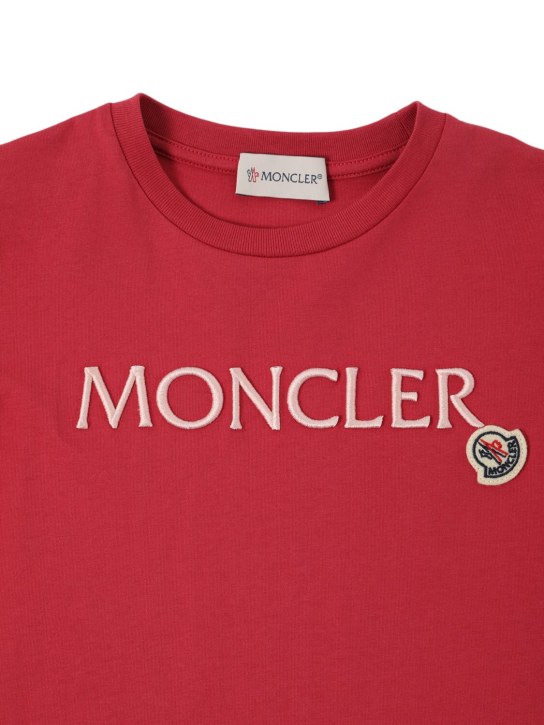 Moncler: Embroidered logo cotton t-shirt - Rosa - kids-girls_1 | Luisa Via Roma