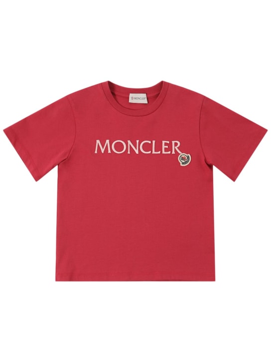Moncler: Embroidered logo cotton t-shirt - Rose - kids-girls_0 | Luisa Via Roma