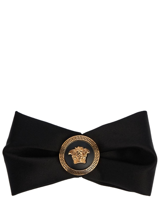 Versace: Grande barrette à cheveux en satin à logo - Noir/Or - women_0 | Luisa Via Roma