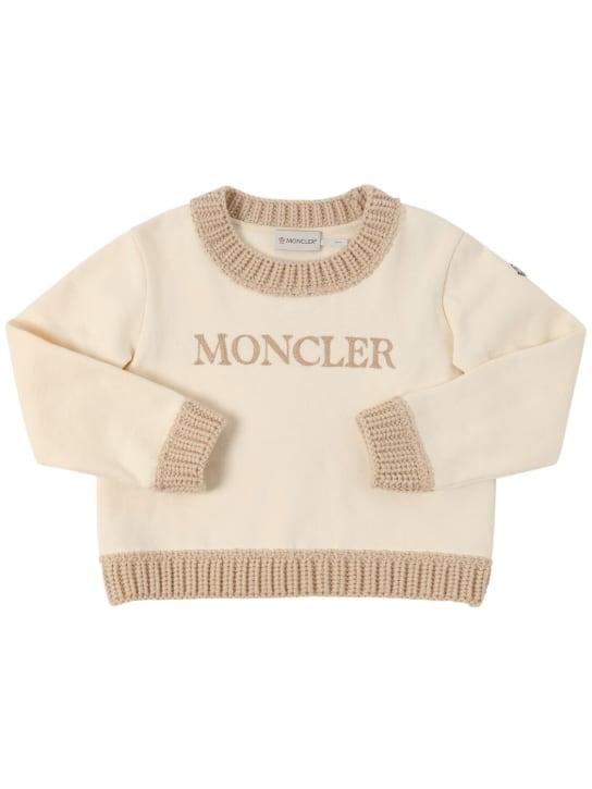 Moncler: Logo cotton blend sweater & pants - シルクホワイト - kids-girls_1 | Luisa Via Roma