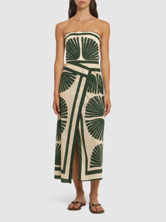 Johanna Ortiz: Ancient Peru strapless cotton maxi dress - Beige/Green - women_1 | Luisa Via Roma