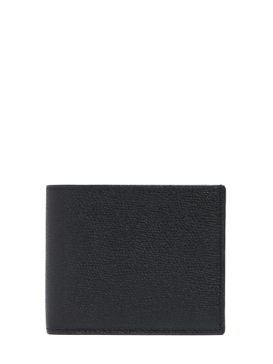 Valextra: Logo leather wallet - Siyah - men_0 | Luisa Via Roma
