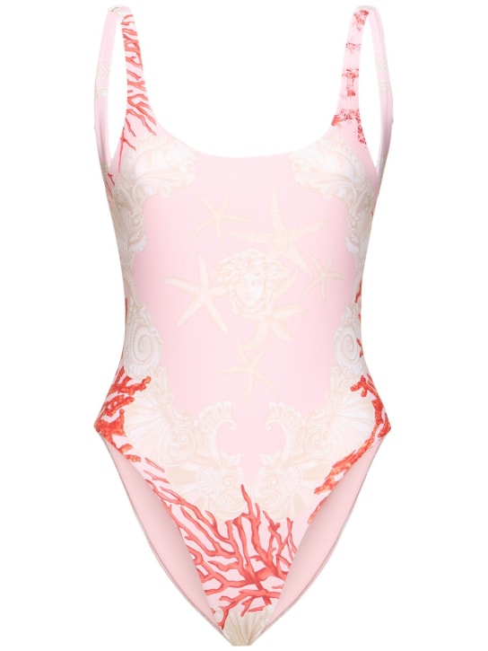 Versace: Printed coral lycra one piece swimsuit - Pink/Multi - women_0 | Luisa Via Roma