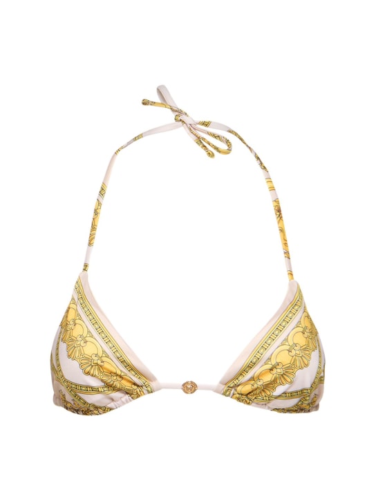 Versace: Top de bikini triangular de lycra estampado - Oro/Multi - women_0 | Luisa Via Roma