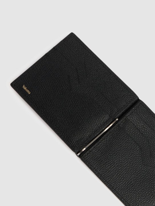 Valextra: Leather money clip wallet - Black - men_1 | Luisa Via Roma