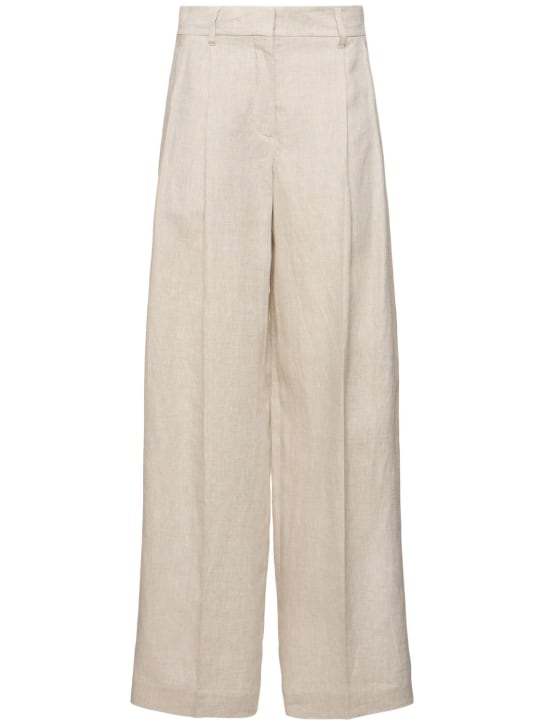 Brunello Cucinelli: Pantalon large en lin plissé - Beige Clair - women_0 | Luisa Via Roma