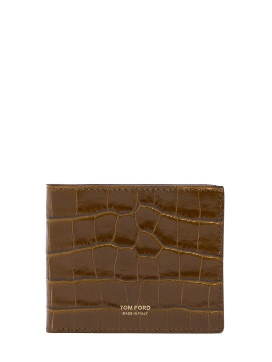 Tom Ford: Glänzende Brieftasche aus geprägtem Leder - Khaki - men_0 | Luisa Via Roma