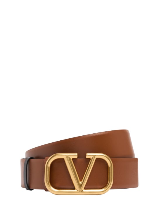 Valentino Garavani: Cinturón reversible de piel con logo V 4cm - Selleria/Black - women_0 | Luisa Via Roma
