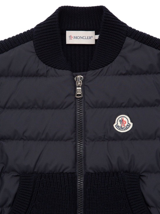 Moncler: Tech & wool down cardigan jacket - Blu Royal - kids-boys_1 | Luisa Via Roma