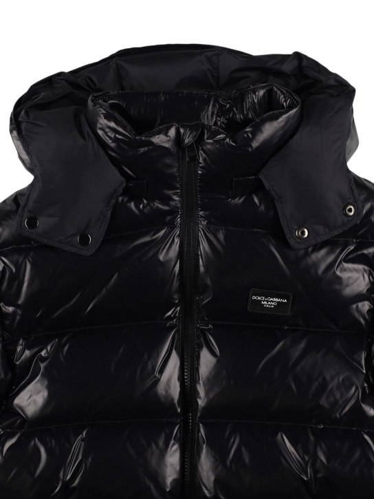 Dolce&Gabbana: Hooded poly puffer down jacket - Siyah - kids-girls_1 | Luisa Via Roma