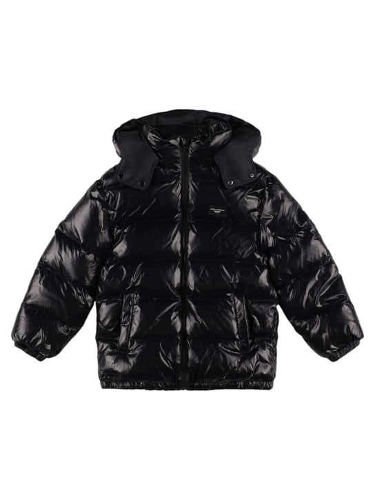 Dolce&Gabbana: Hooded poly puffer down jacket - Black - kids-girls_0 | Luisa Via Roma