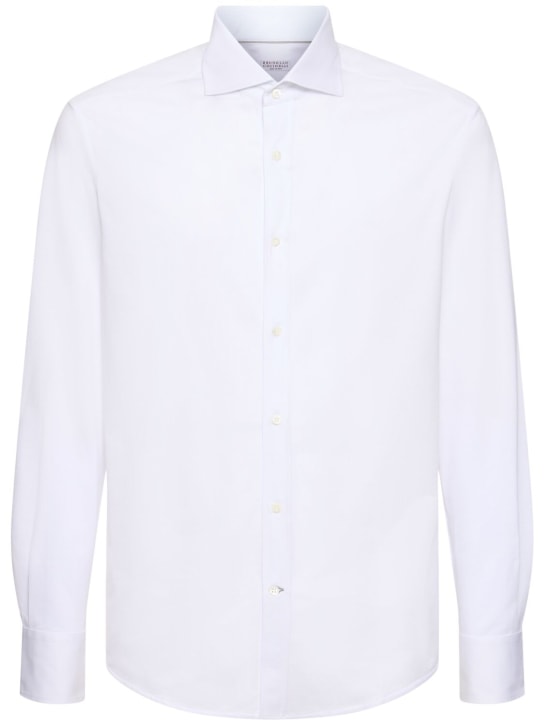 Brunello Cucinelli: 织棉衬衫 - 白色 - men_0 | Luisa Via Roma