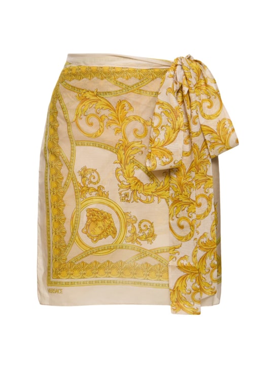 Versace: Printed cotton & silk sarong - Gold/Multi - women_0 | Luisa Via Roma