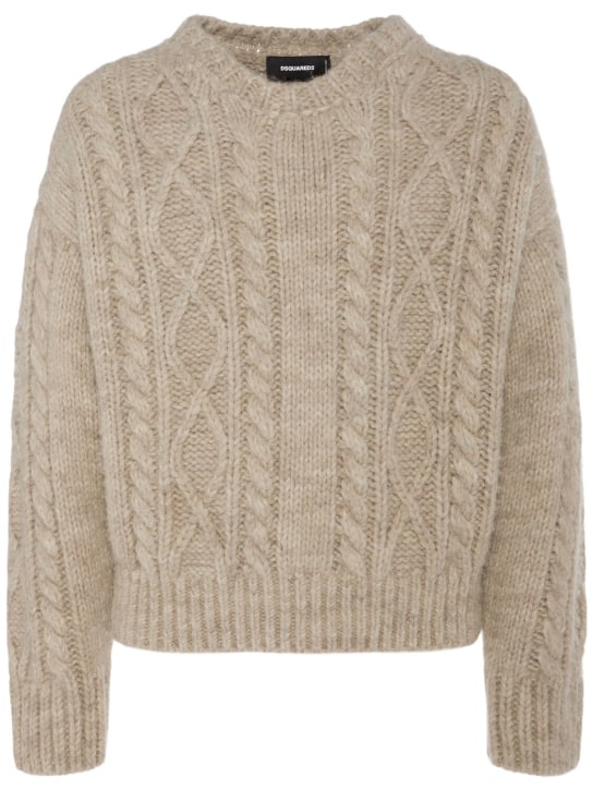 Dsquared2: Cable knit alpaca blend sweater - Ivory - men_0 | Luisa Via Roma