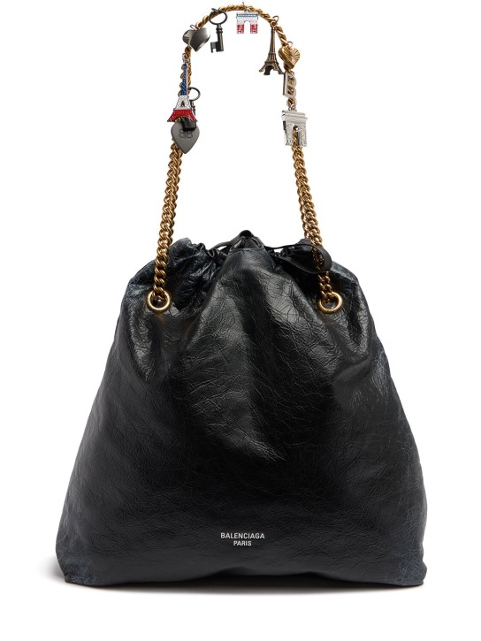 Balenciaga: Medium Crush leather tote bag - Black - women_0 | Luisa Via Roma
