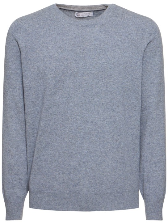 Brunello Cucinelli: Fine cashmere crewneck sweater - Light Blue - men_0 | Luisa Via Roma