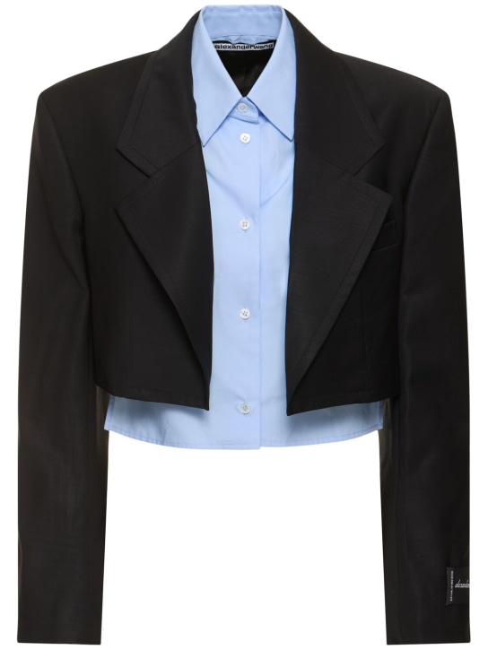 Alexander Wang: Pre-styled cropped blazer shirt - Siyah - women_0 | Luisa Via Roma
