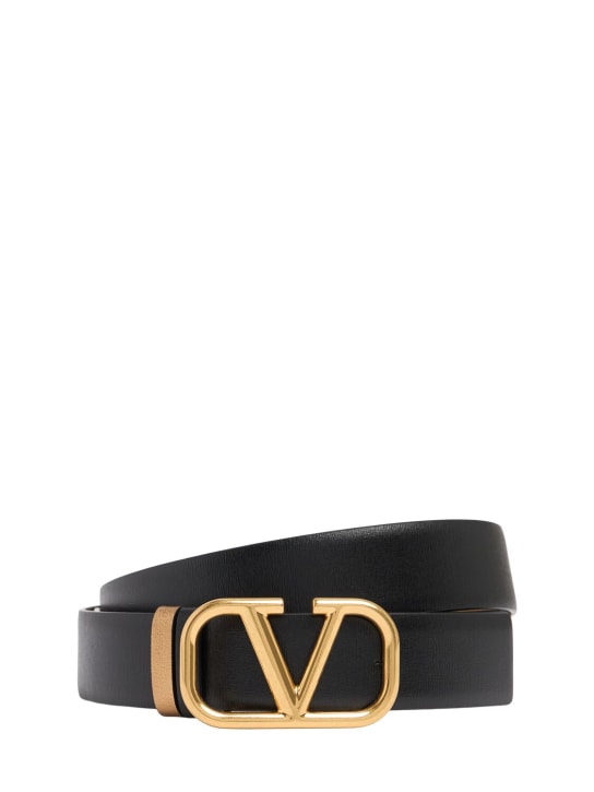 Valentino Garavani: 3厘米V Logo双面皮带 - 黑色/黄铜色 - women_0 | Luisa Via Roma