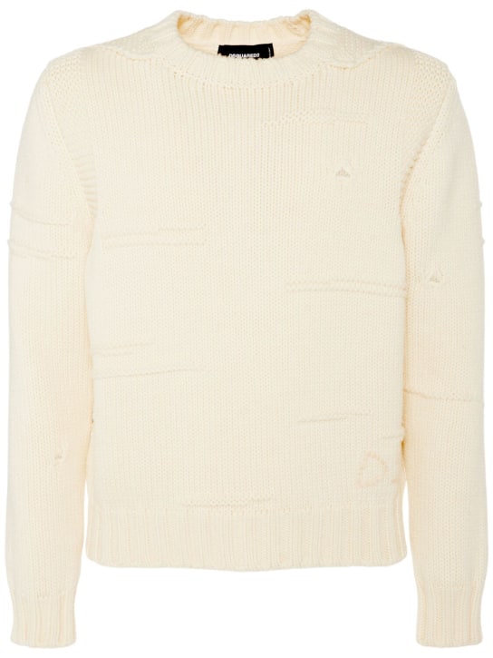Dsquared2: Wool crewneck sweater - Ivory - men_0 | Luisa Via Roma