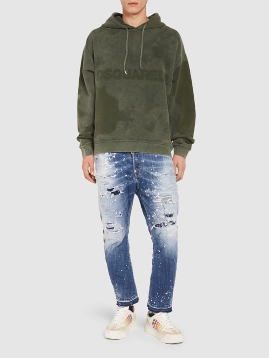 Dsquared2: Relaxed fit cotton hoodie - Military Green - men_1 | Luisa Via Roma