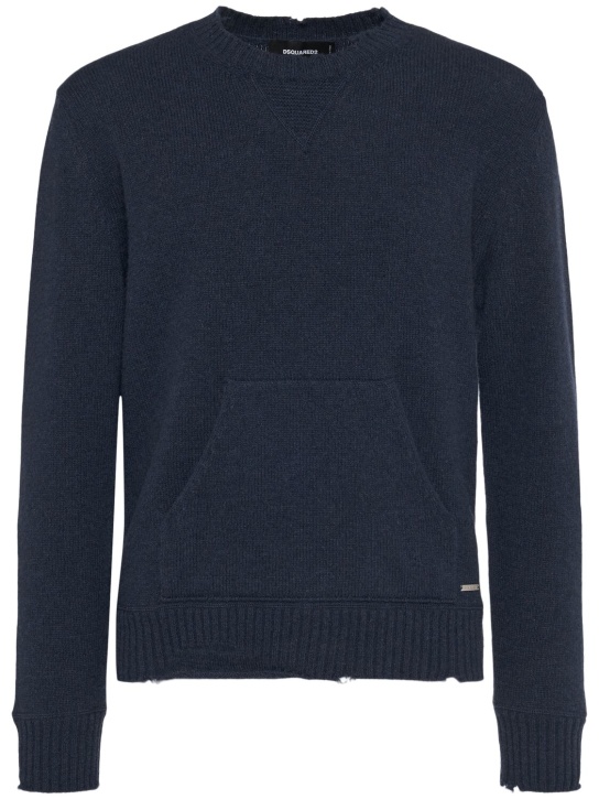 Dsquared2: Suéter de lana y cashmere - Azul - men_0 | Luisa Via Roma
