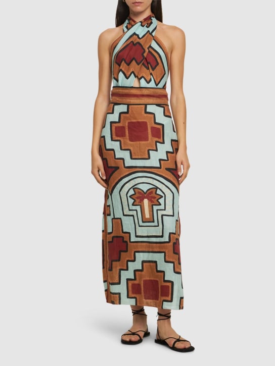 Johanna Ortiz: Energetic Patterns linen midi dress - Brown/Multi - women_1 | Luisa Via Roma