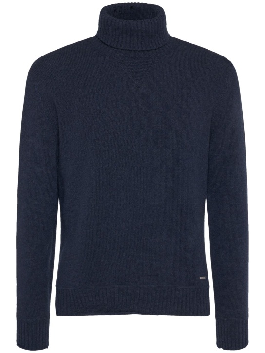 Dsquared2: Wool & cashmere turtleneck sweater - Blue - men_0 | Luisa Via Roma