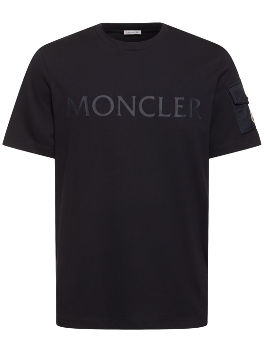 Moncler: Laminated logo cotton t-shirt - men_0 | Luisa Via Roma
